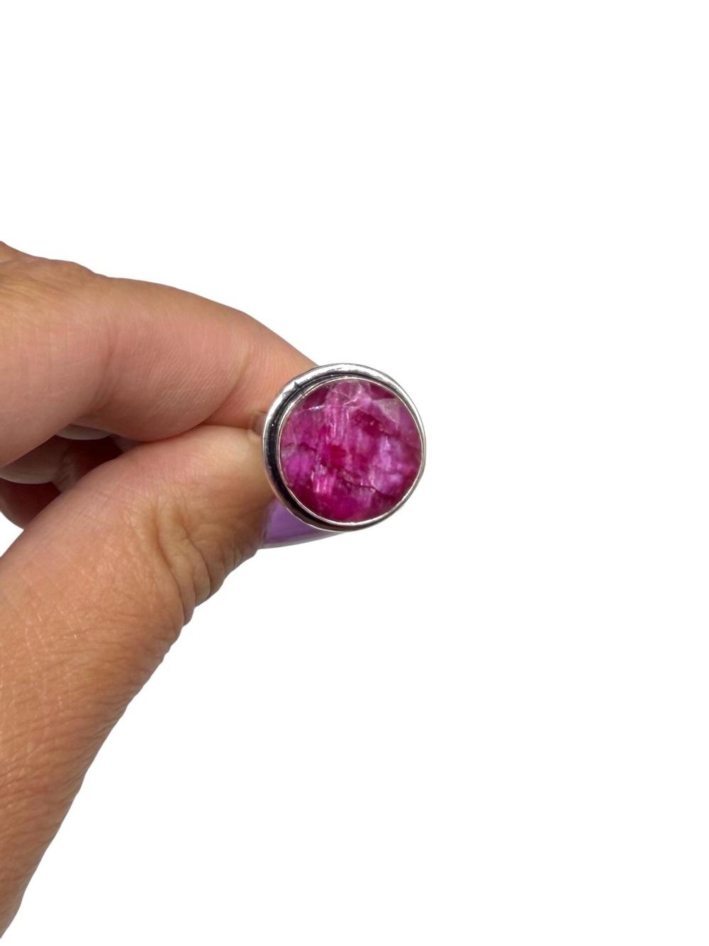 Ruby Ring Size 6 925 Sterling Silver Overlay Round Faceted Stone - Picture 3 of 5